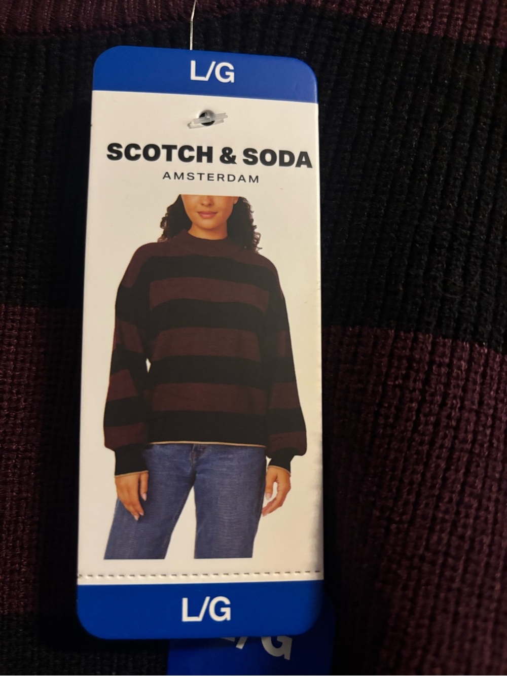 Scotch & Soda Burgundy and Black Striped Crewneck Sweater